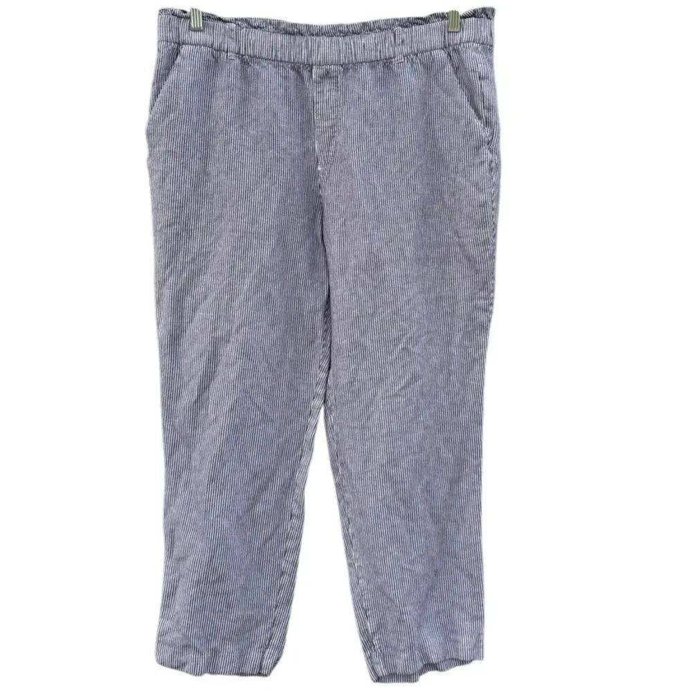 Old Navy Women's Cropped Linen Pants in White & Blue Stripes Size 16 Tall